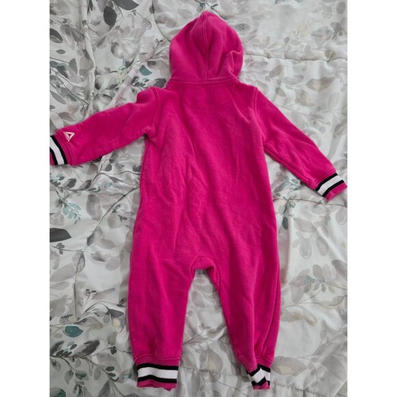 REEBOK Girls Sz 12 Months Fuchsia Hooded Soft Fleece Lined 1 Pc Romper Outfit - Picture 4 of 6